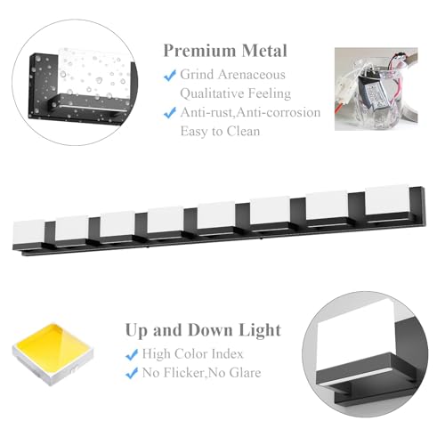 8 Lights Modern LED Black Vanity Light for Bathroom Wall Light Up and Down LED Bathroom Light Fixtures Over Mirror (8 Count)