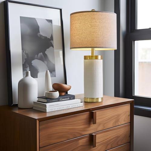 24.5" Modern Ceramic White Bedside Lamp for Bedroom Decor Farmhouse Table Lamp for Living Room Office Dorm (2 Count)