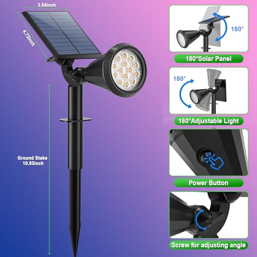 Color Changing Solar Spot Lights Outdoor Waterproof 180° Adjustable Colored RGB Solar Powered Landscape Lights for Yard 7 Lighting Modes Solar Spotlights for Pathway Garden Outside (2 Count)