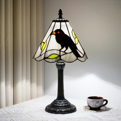 Halloween Black Small Crow Tiffany Style Stained Glass Table Lamp Unique Farmhouse the Crow Bedside Table Lamp Living Room Dining Room Office Decoration Table Lamp Home Decoration Props Gifts