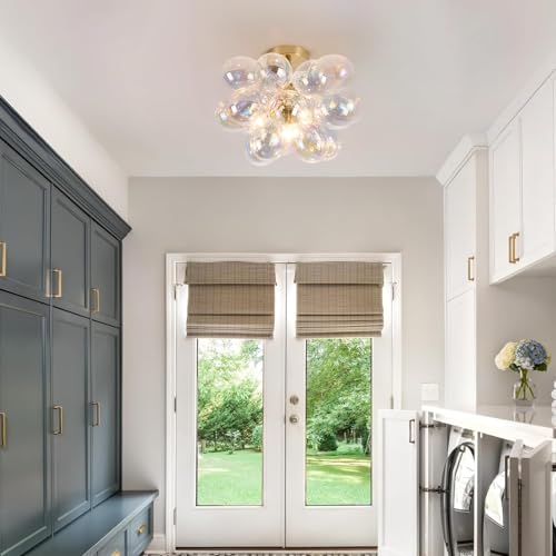 Modern Semi Flush Mount Bubble Chandelier with 17 Colorful Glass Globes