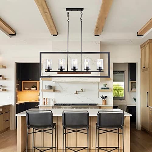 Farmhouse 5 Light Dining Room Pendant Light Fixture with Clear Glass Shades