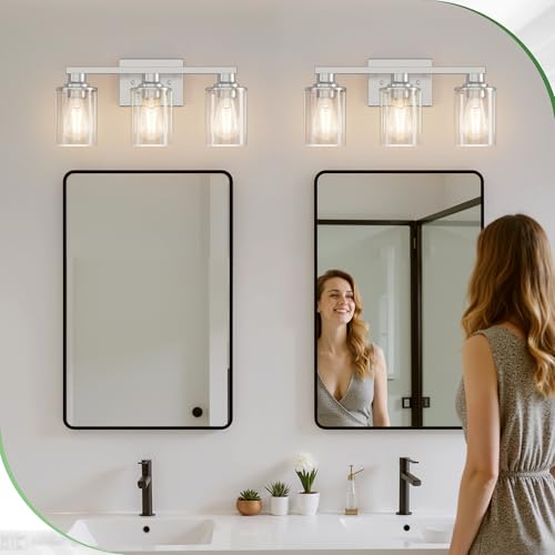 17 Inch 3 Light Chrome Bathroom Vanity Light Over Mirror