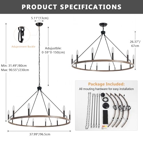 38" Wagon Wheel Chandelier