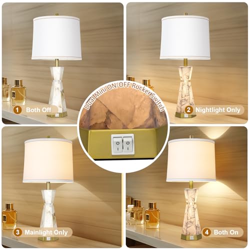 27" Modern Alabaster Table Lamp Set of 2 with Night Light (2 Count)
