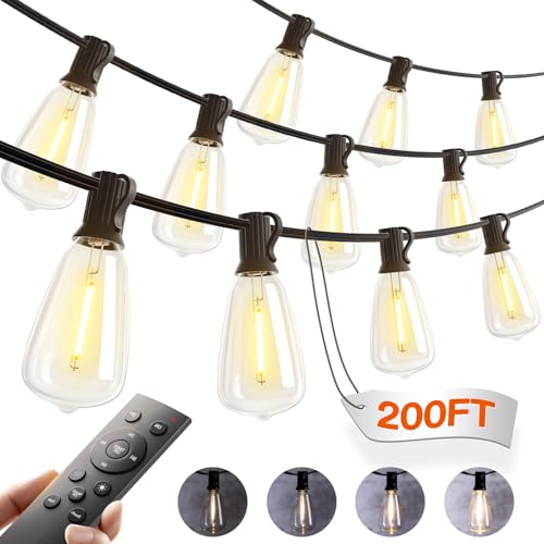 200(50FT*4) Outdoor String Lights with Remote LED Edison Waterproof (198 Foot)