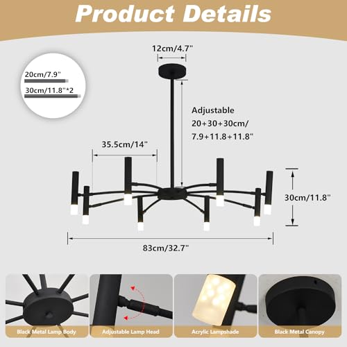 Lighting 8 Light Black Metal Light Fixture Modern Foyer Chandelier Lighting Mid Century Industrial Sputnik Chandeliers Contemporary High Ceiling Chandelier Lights for Dining Room