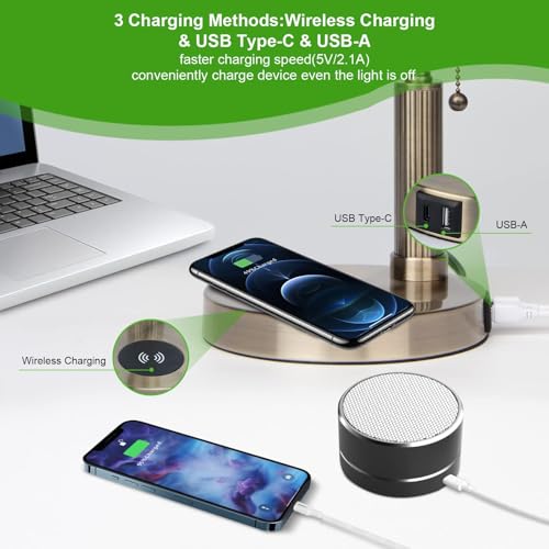 Glass Bankers Desk Lamp with Wireless Charger