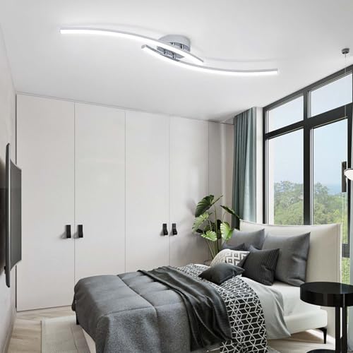 31.4Inch Modern LED Ceiling Light 22W Chrome Linear Ceiling Light Fixture 6000K Aluminum Long Flush Mount Ceiling Lights Fixture Lamp for Bedroom Hallway Kitchen Bathroom