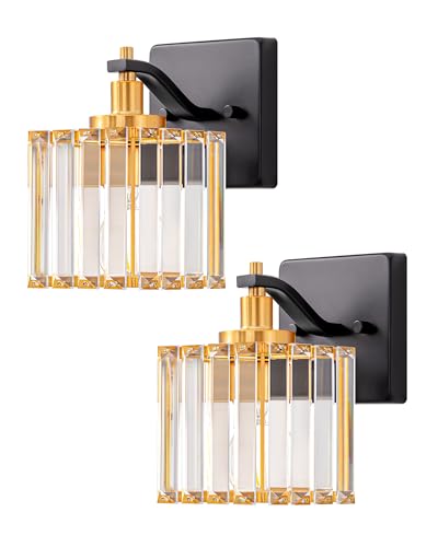 Black Gold Bathroom Vanity Light Fixtures with Crystal Shade