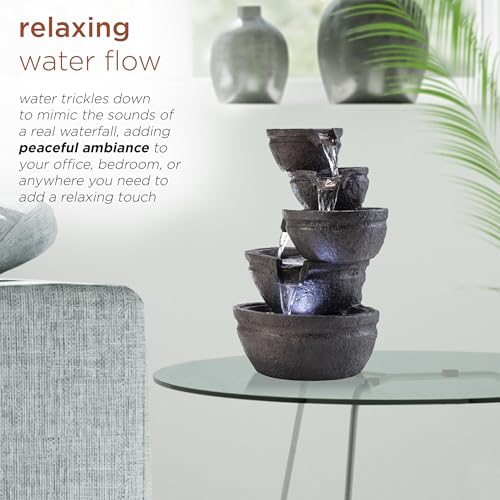 WIN1138 13" Indoor Tabletop Tiering Bowls Water Fountain with LED Lights