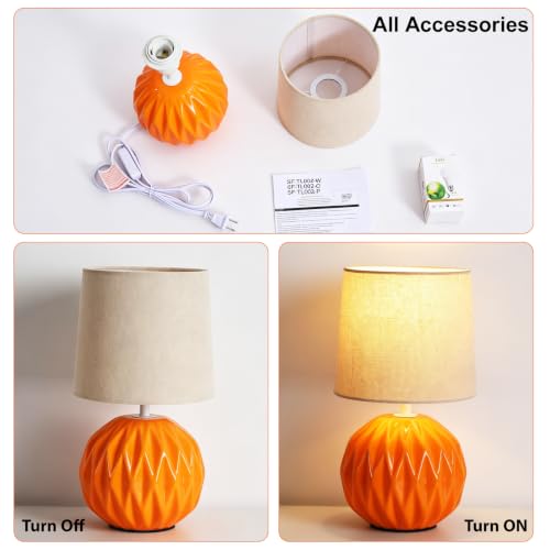 Orange Ceramic Table Lamp with Linen Shade