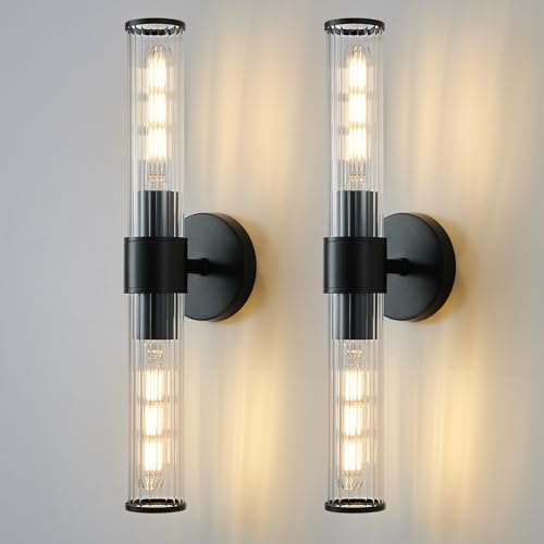 Hardwired Black Vanity Light Threaded Glass Wall Sconce 2 Pack (2 Count)