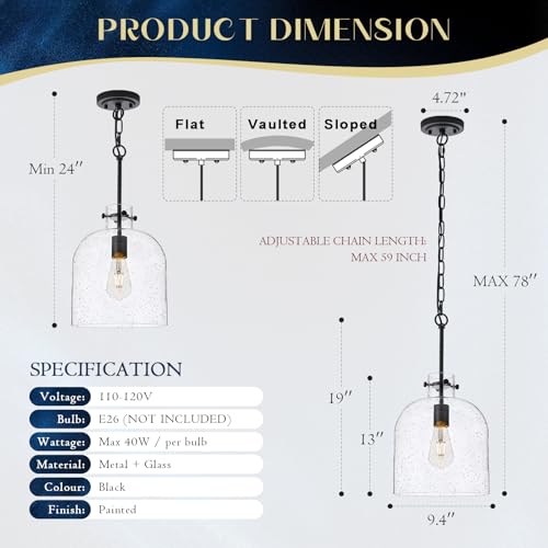 Black Seeded Glass Pendant Light