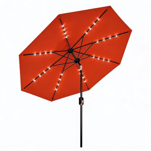 9FT Solar LED Patio Umbrella with Tilt & Crank