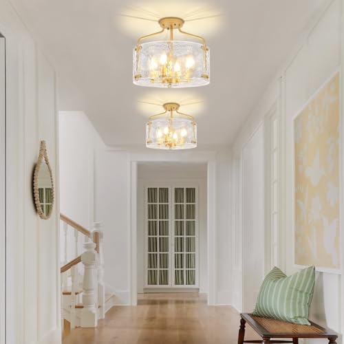 Gold Semi Flush Mount Ceiling Lights Modern Entryway Hallway Light Fixture