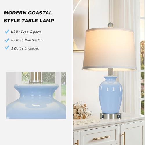 23" Light Blue Ceramic Table Lamp Set of 2 for Bedroom