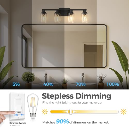4 Light Black Bathroom Vanity Light Fixture with 4 Bulbs
