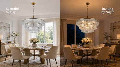 3 Tier 26 Inch Clear Crystal Glass Chandeliers