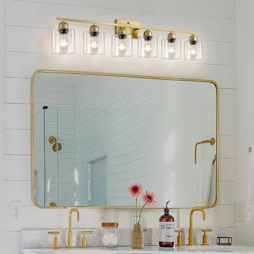 Modern Brushed Gold 6 Light Bathroom Light Fixtures