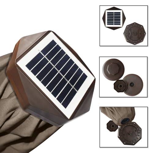 USA 10-Year-Non-Fading 9ft Market Patio Umbrella, Commercial Grade Table Sun Umbrella with 80 Solar LED Lights, Crank Open, Windproof & UPF 50+ UV Protection for Garden, Deck, Pool, Backyard, Mushroom