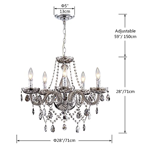 Saint Mossi Smoky Gray Crystal Chandelier with 5 Lights for Dining Room