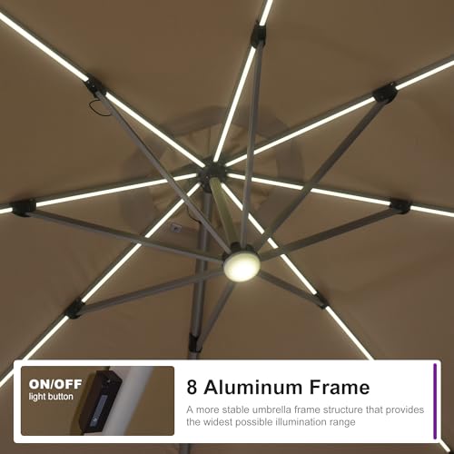 Cantilever Patio Umbrella 10ft Round Solar LED Light