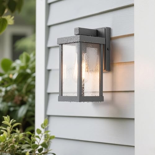 11" Classic Outdoor Wall Sconce 1 Light in Matte Gray Rectangular Metal Frame and Clear Glass Shade Waterproof Porch Light Patio Light Pack of 2 (2 Count)