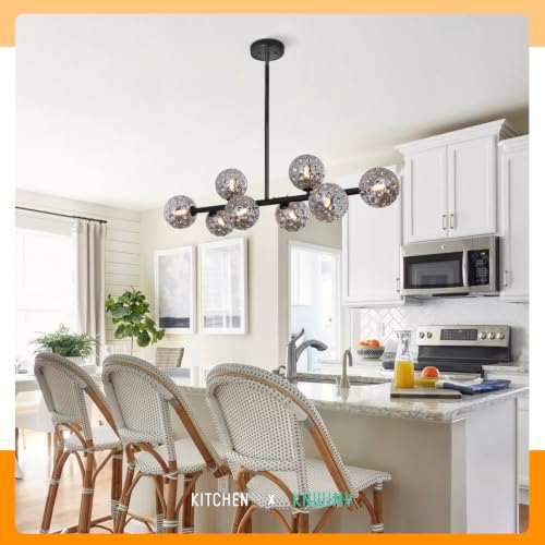 Black Linear Chandelier for Dining Room Globe Island Light Grey Chandelier