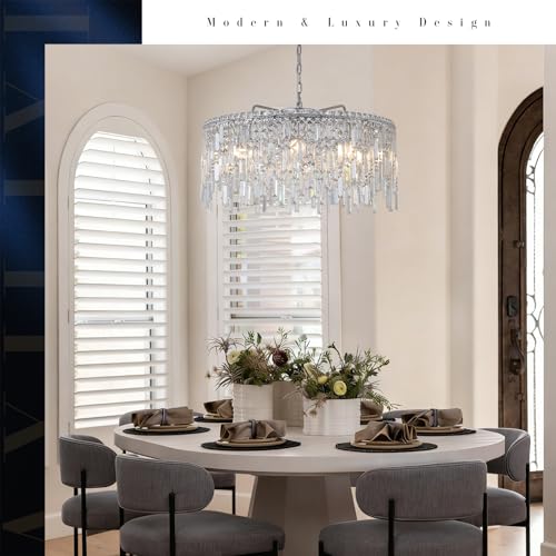 Large Crystal Chandelier 30'' Chrome Modern Chandelier for Dining Room 10 Light Drum Chandelier Luxury K9 Raindrop Crystal Ceiling Pendant Fixtures for Living Room Bedroom Staircase Foyer