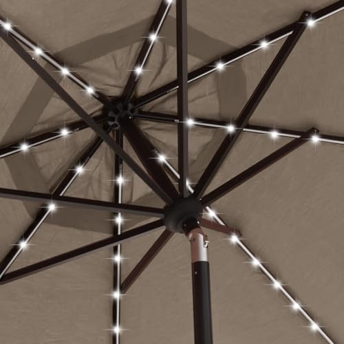USA 10-Year-Non-Fading 9ft 3-Tier Market Patio Umbrella, Commercial Table Umbrella with 80 Solar LED Lights, Crank Open, Windproof & UPF 50+ UV Protection for Garden, Deck, Pool, Backyard, Mushroom