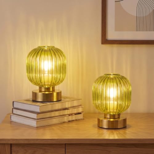 Green Touch Glass Table Lamp Set of 2 (2 Count)