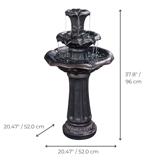 Lily Flower Floor Pedestal 3 Tiered Floor Waterfall Fountain with Pump for Outdoor Patio Garden Backyard Decking