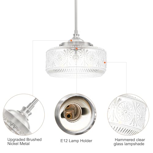 Brushed Nickel 3 Light Pendant Light for Kitchen Island with Etched Glass