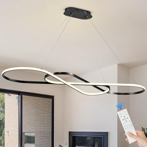 Modern LED Chandelier Black Dimmable LED Pendant Light for Dining Room Light Fixture Over Table Modern Kitchen Island Lighting High Ceiling with Remote for Living Room
