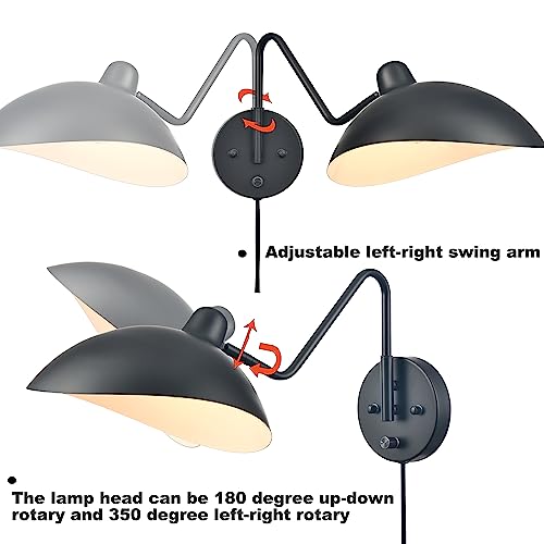 Black Plug in Wall Light with On (2 Count)