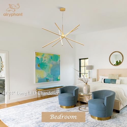 Big Gold Chandelier for Foyer Living Room 48 Inches High Ceiling Chandeliers Modern Remote Control Sputnik Chandelier for Large Living Room Dining Room Foyer
