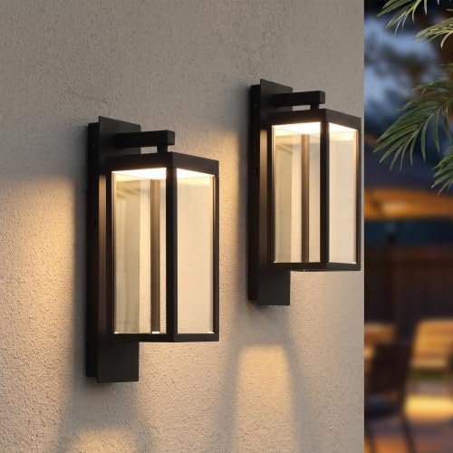 2 Pack Outdoor Wall Light Fixtures Black Modern Exterior Porch Light for House