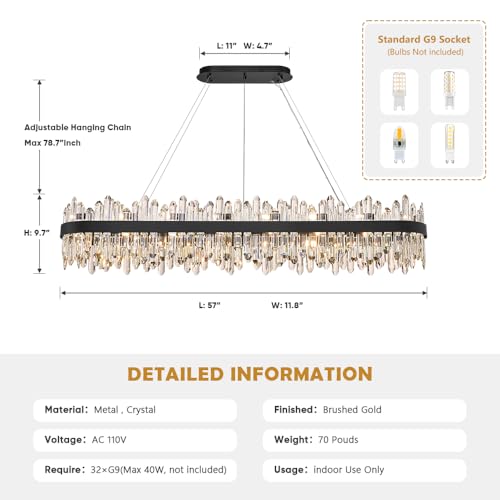 Black Oval Crystal Chandelier L57 inch (32 Count)