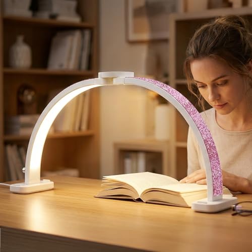 30" Half Moon Light 180°No shadow Foldable Arch Desk Lamp with Phone Stand