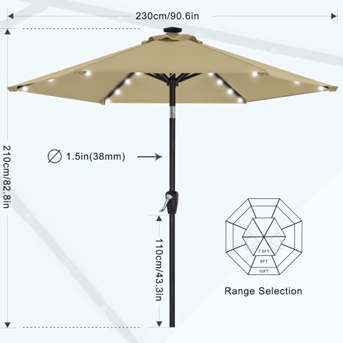 7.5ft Patio Umbrella with Solar Lights