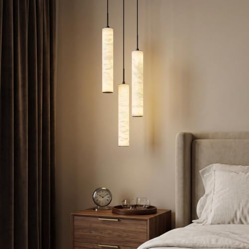 Black Natural Alabaster Long Tube Kitchen Island Pendant Lights