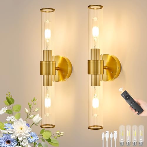 Gold Battery Operated Wall Sconces Set of 2 (2 Count)