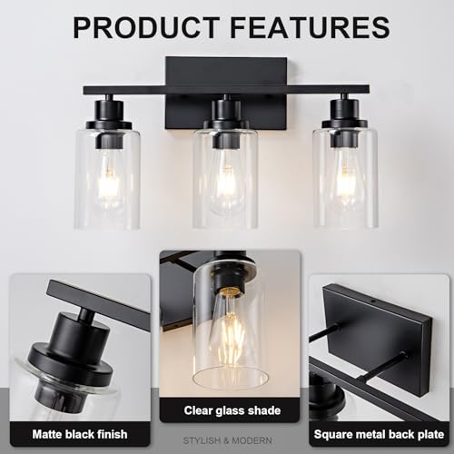 3 Light Bathroom Light Fixtures Black Vanity Light Over Mirror Modern Farmhouse Wall Lighting Sconces Rustic Industrial Wall Lamp for Bathroom