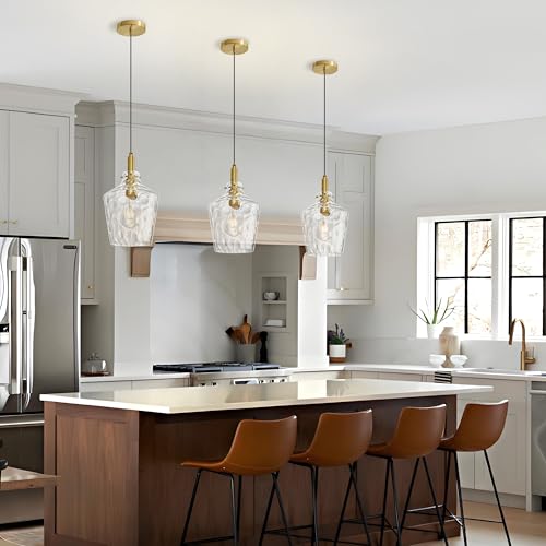 Hammered Glass Pendant Light for Kitchen Island Foyer 1 Pack Gold 8 Inch