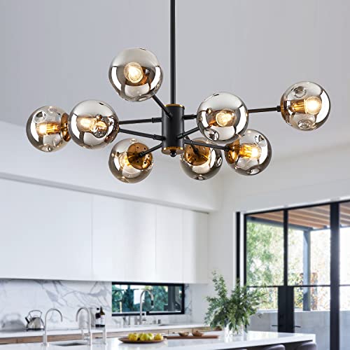 8 Light Mid Century Modern Bubble Sputnik Chandelier with Globe Glass
