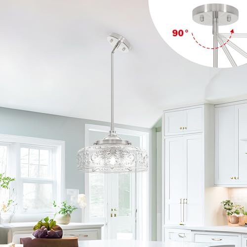 Brushed Nickel Pendant Light with Clear Glass Lampshade