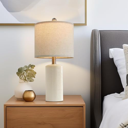 20.25" Small Single Table Lamp for Bedroom Modern Ceramic Nightstand Lamp