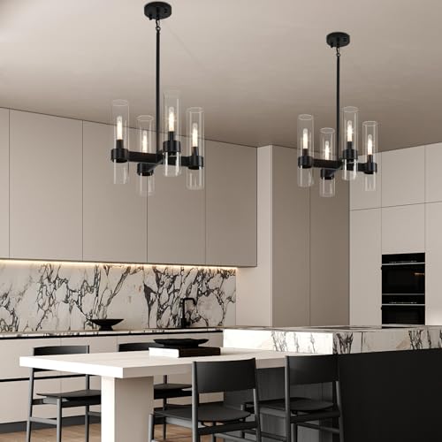 4 Lights Black Farmhouse Chandelier for Dining Room with Glass Cover 15" (4 Count)