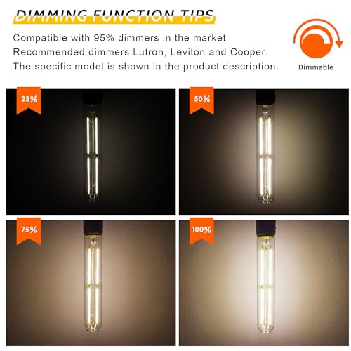 Tubular Light Bulb 7.3 Inch Dimmable T10 LED Bulb E26 6W 60 Watts 4000K (8 Count)